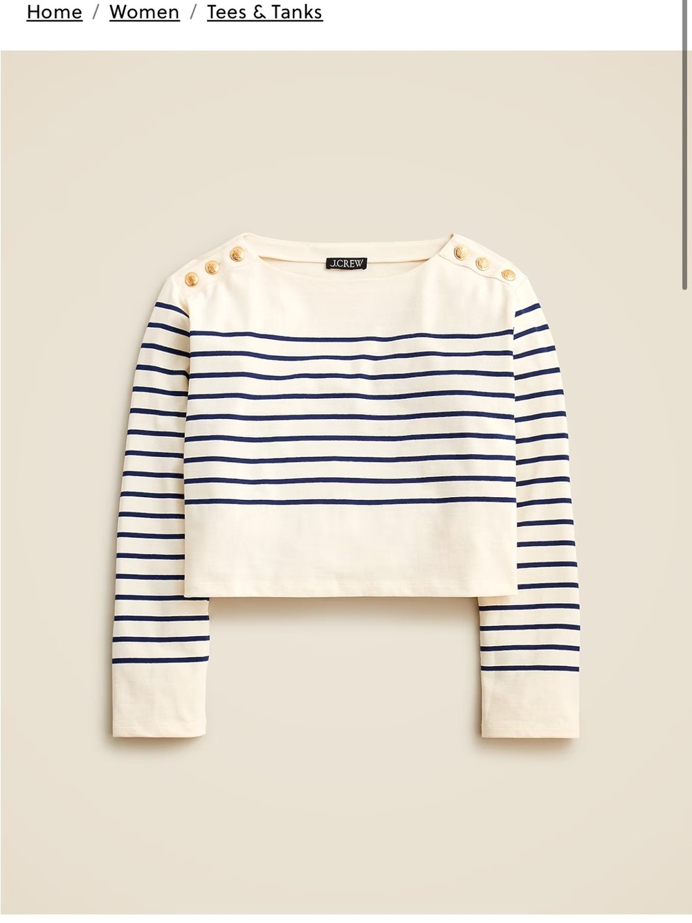 J CREW | July 4th | Cropped boatneck T-shirt with buttons in mariner cotton | XS